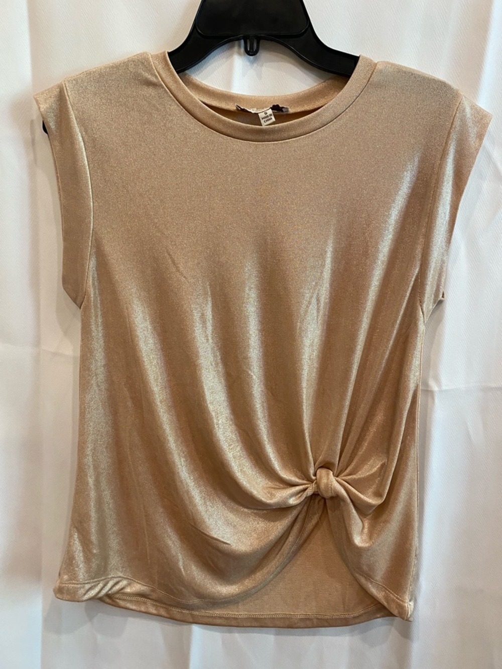 Metallic Gold Knot Front Cap Sleeve Top - Women